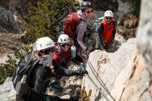 A group can also tackle the easy via ferrata in the Tannheimer Valley. 