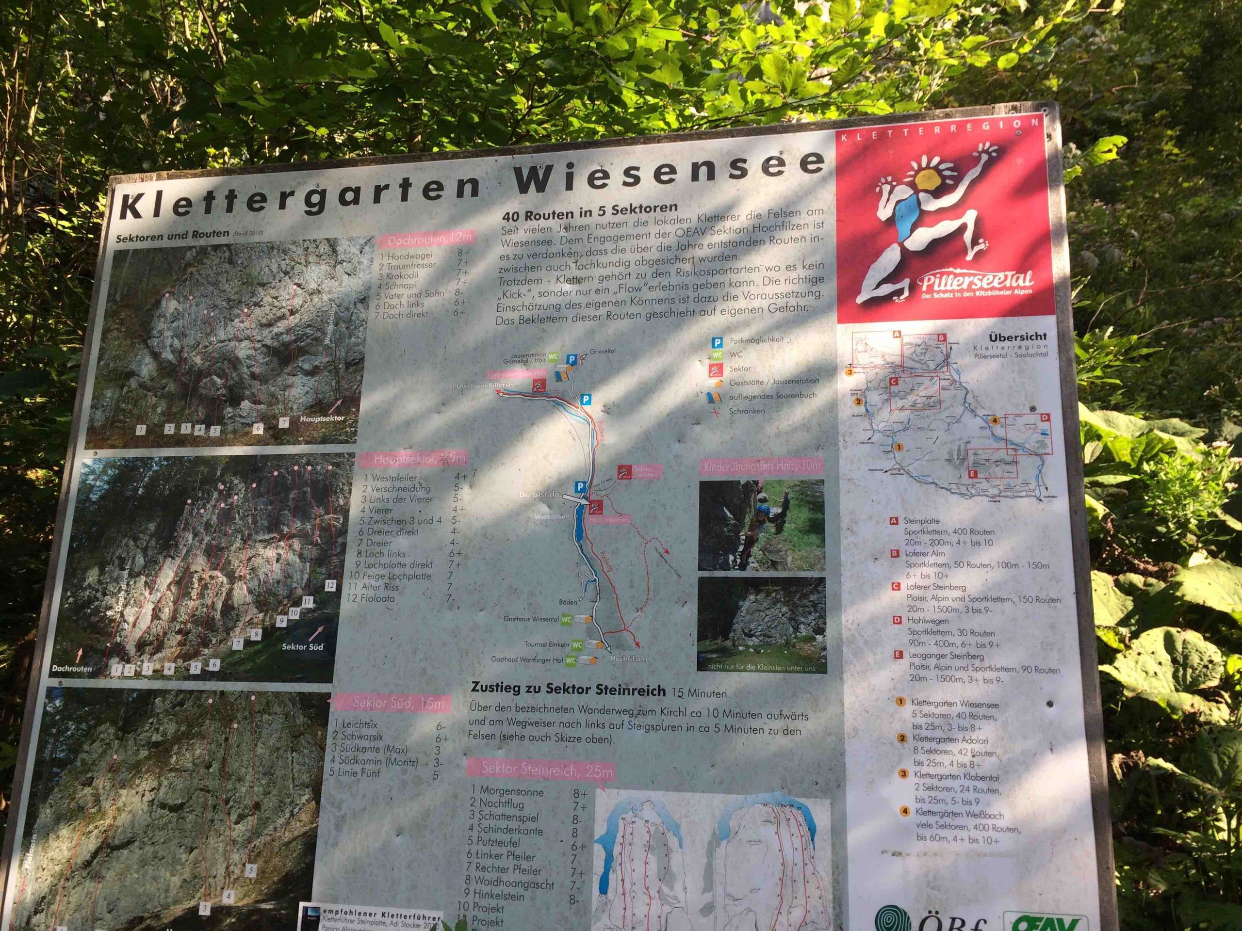 Übersichtstafel der Kletterfelsen am Wiesensee