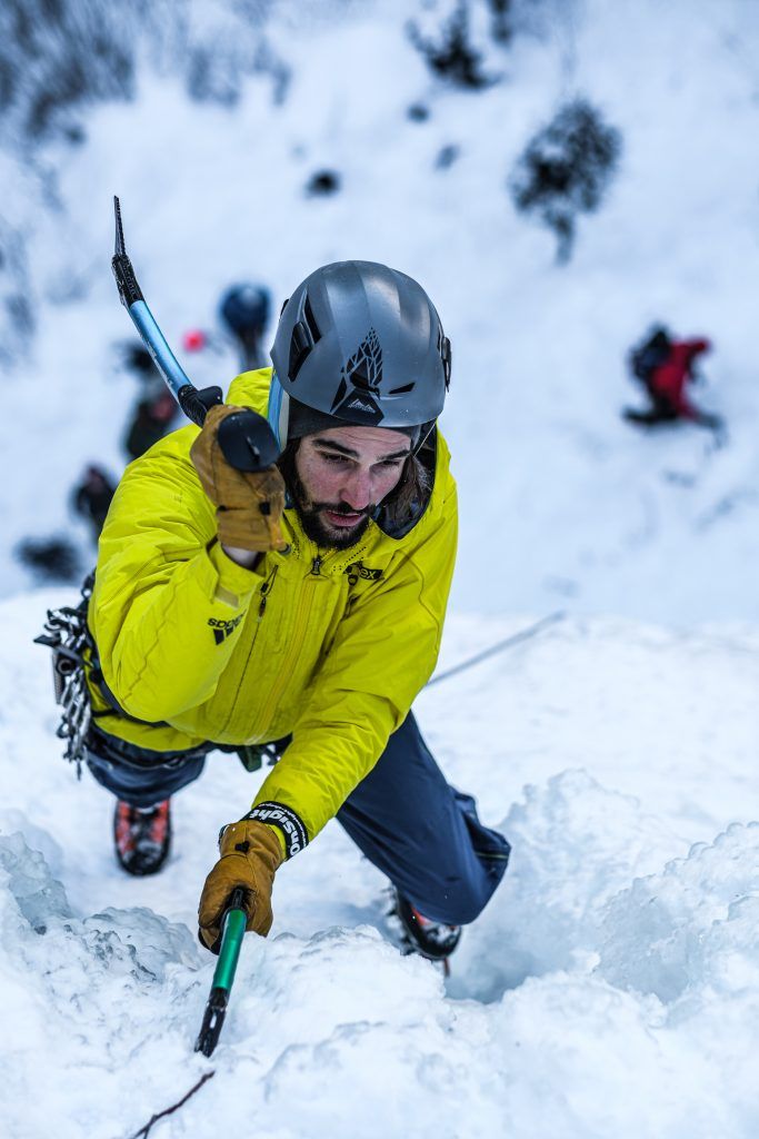 Man with ice-climbing equipment whilst Ice Climbing