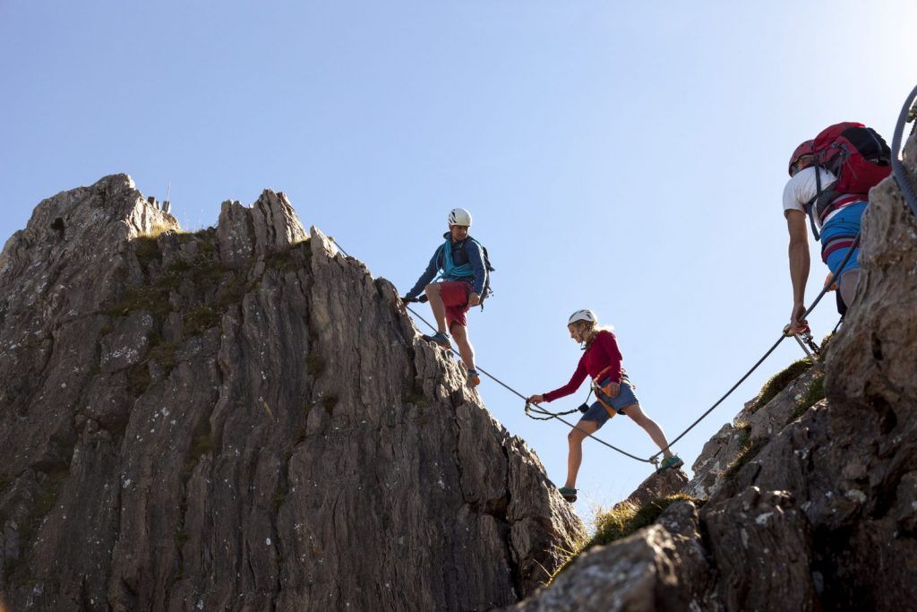 Klettersteiggeher am Marokka auf der Steinplatte