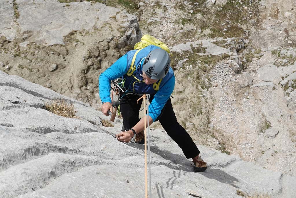 Wasserzerfressene Kletterplatten an der Scharnitzspitze