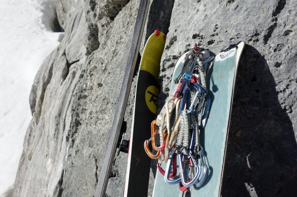 Skiing and climbing equipment for a combined ski-and-climb tour