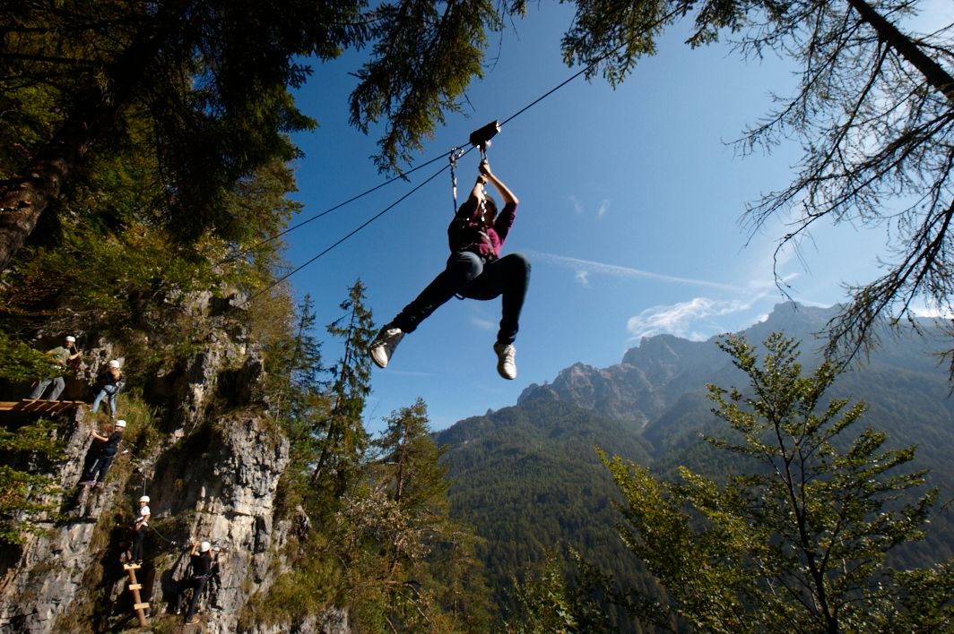 Flying Fox on the St. Adolari practice via ferrata