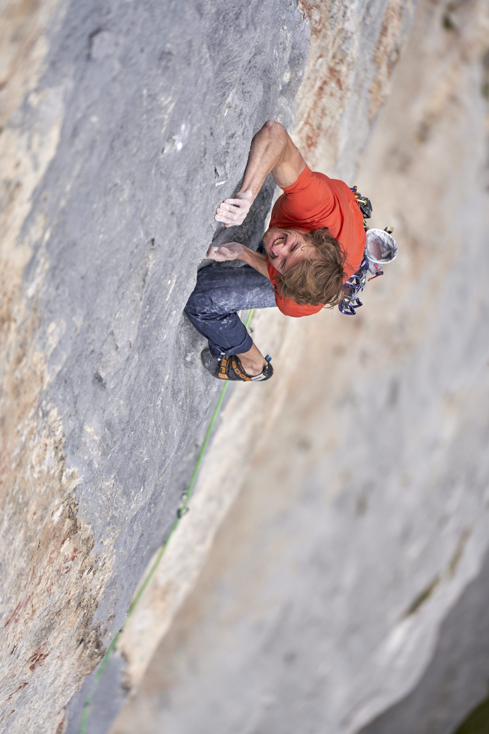 Markus Bendler in der fünften Seillänge von Woher Kompass am Wieslochpfeiler