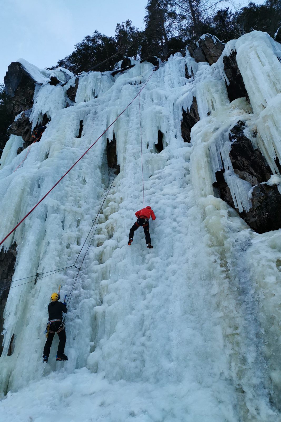Eiskletternde im beleuchteten Eispark Oberried