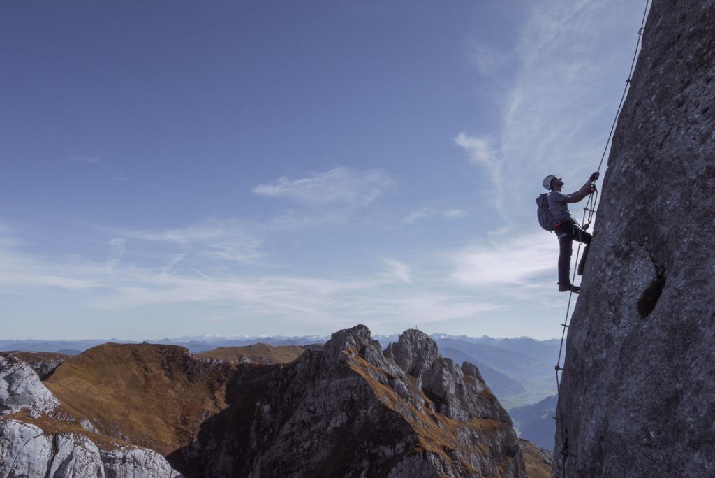 Via Ferrata/Iron Way climbers on the 5-Peak Via Ferrata in the Rofan