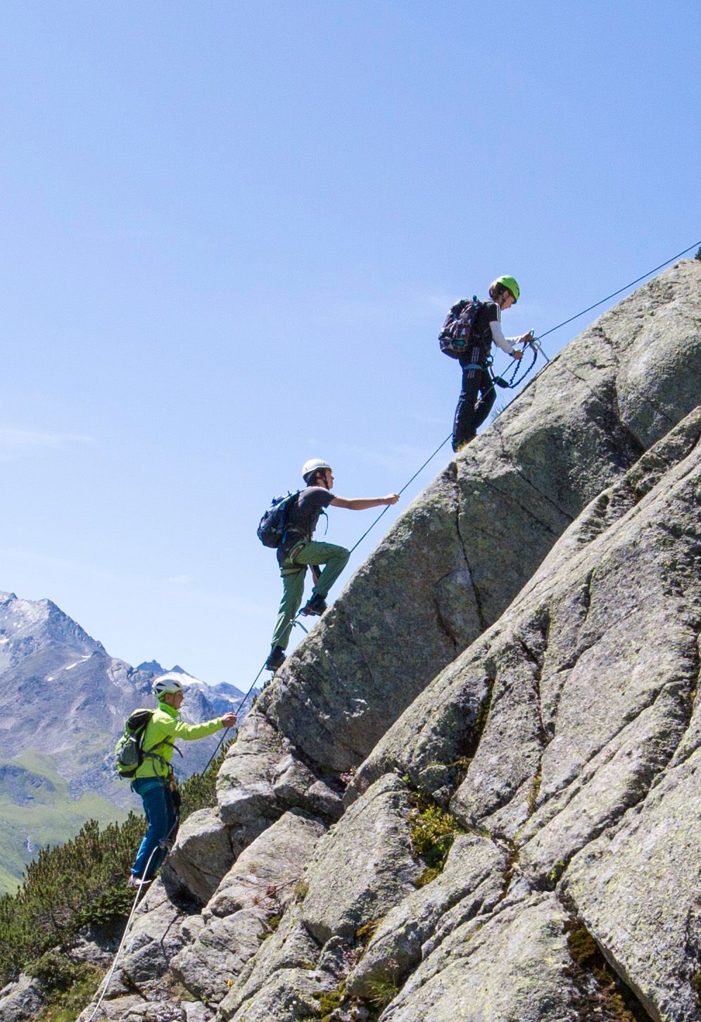 A family on the Little Ballun Via Ferrata/Iron Way near Galtür