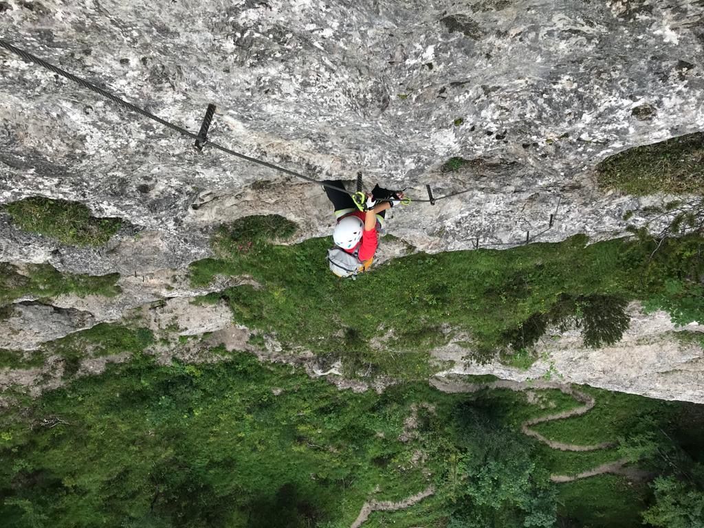 A via ferrata climber on the steep Ottenalm Direttissima