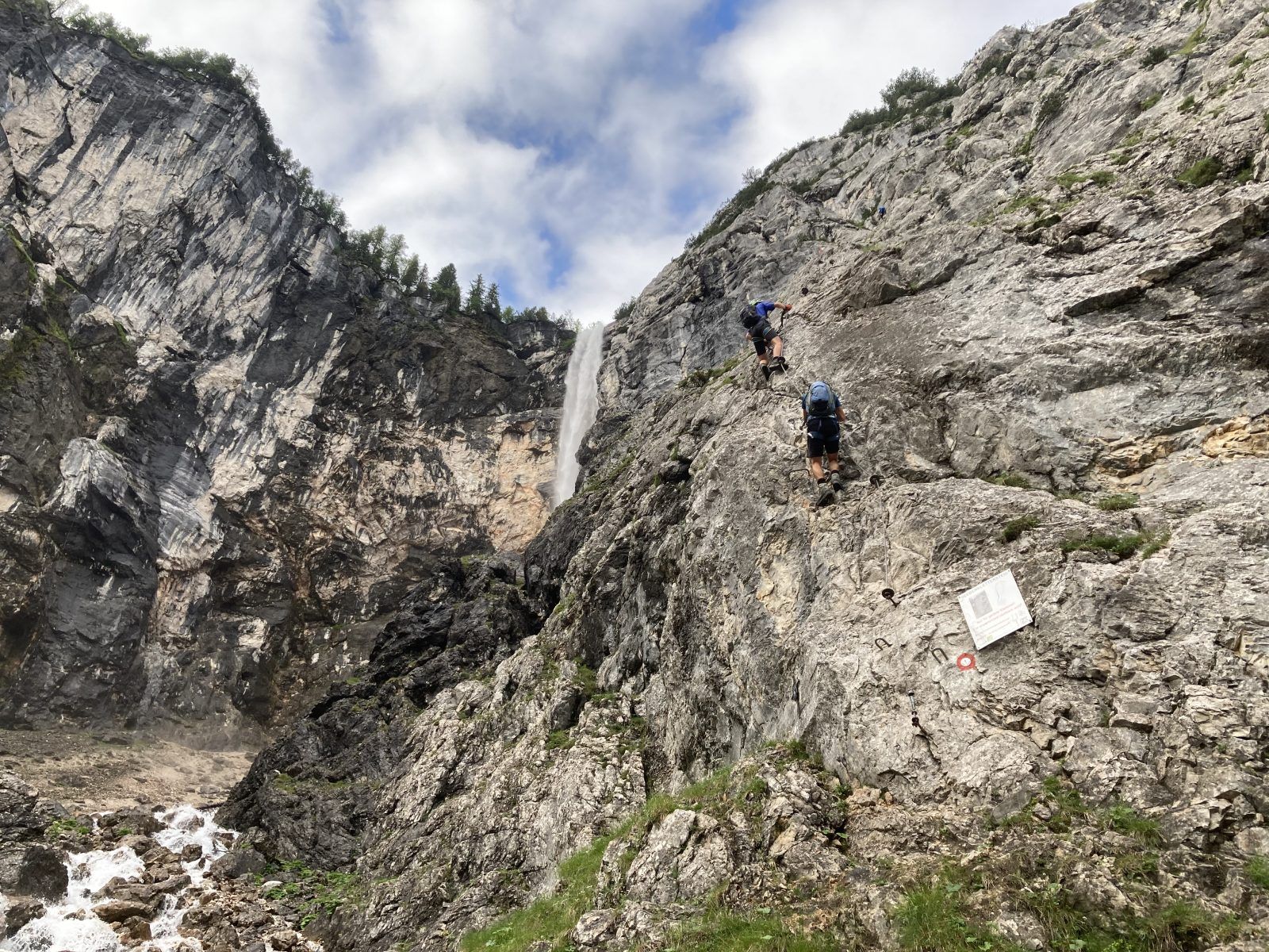 Start of the Seeben Via Ferrata at the waterfall