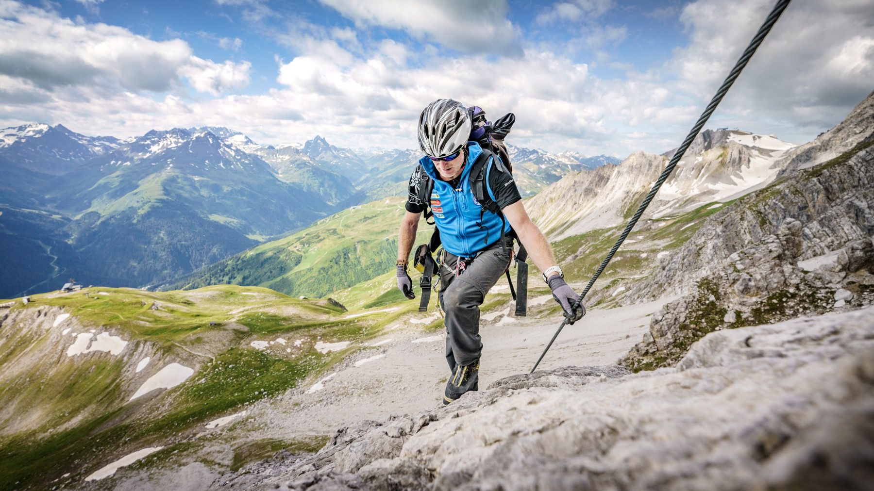 Via Ferrata climbers on the Erich-Schweiger Via Ferrata near St. Anton am Arlberg