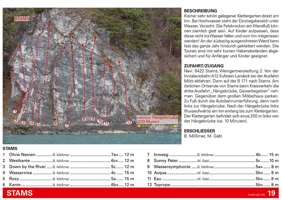 Sample page from a climbing guidebook featuring a photo-topography of a wall