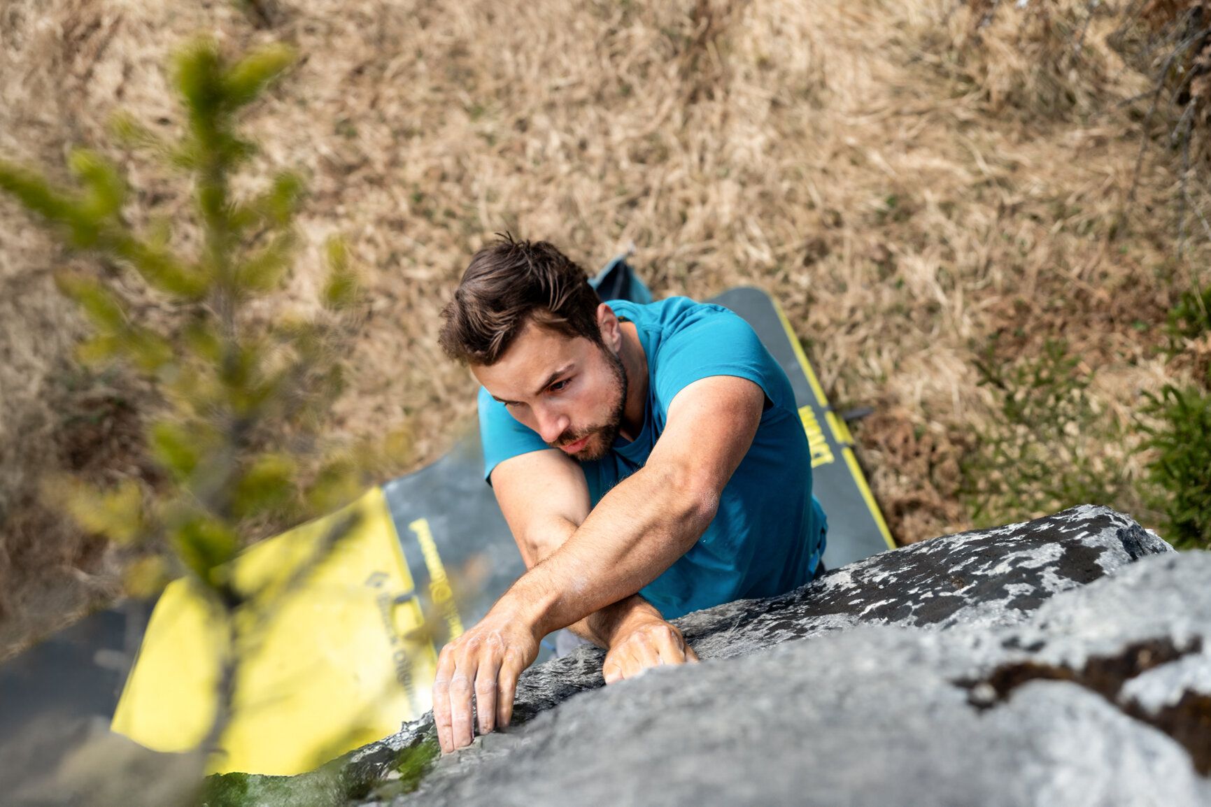 Boulderer Nahaufnahme von oben