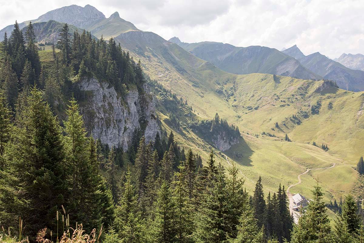 Klettergarten Kanzel am Neunerköpfle im Tannheimer Tal mit Bergpanorama